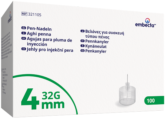 Embecta™ Pen Insulīna injektora adata 4mmx32G, 100pcs
